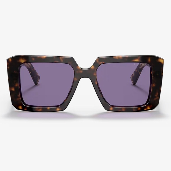 NEW PRADA Tortoise Violet Square Mirror Lenses Logo Arms Square Frame with Box